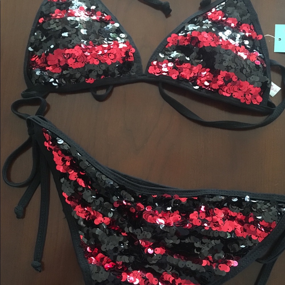 Red & Black Sequin Bikini - Picture 2 of 4